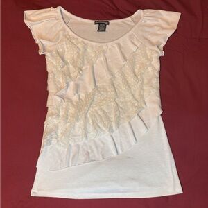 asymmetrical y2k white lace ruffled blouse (brand Eyeshadow)